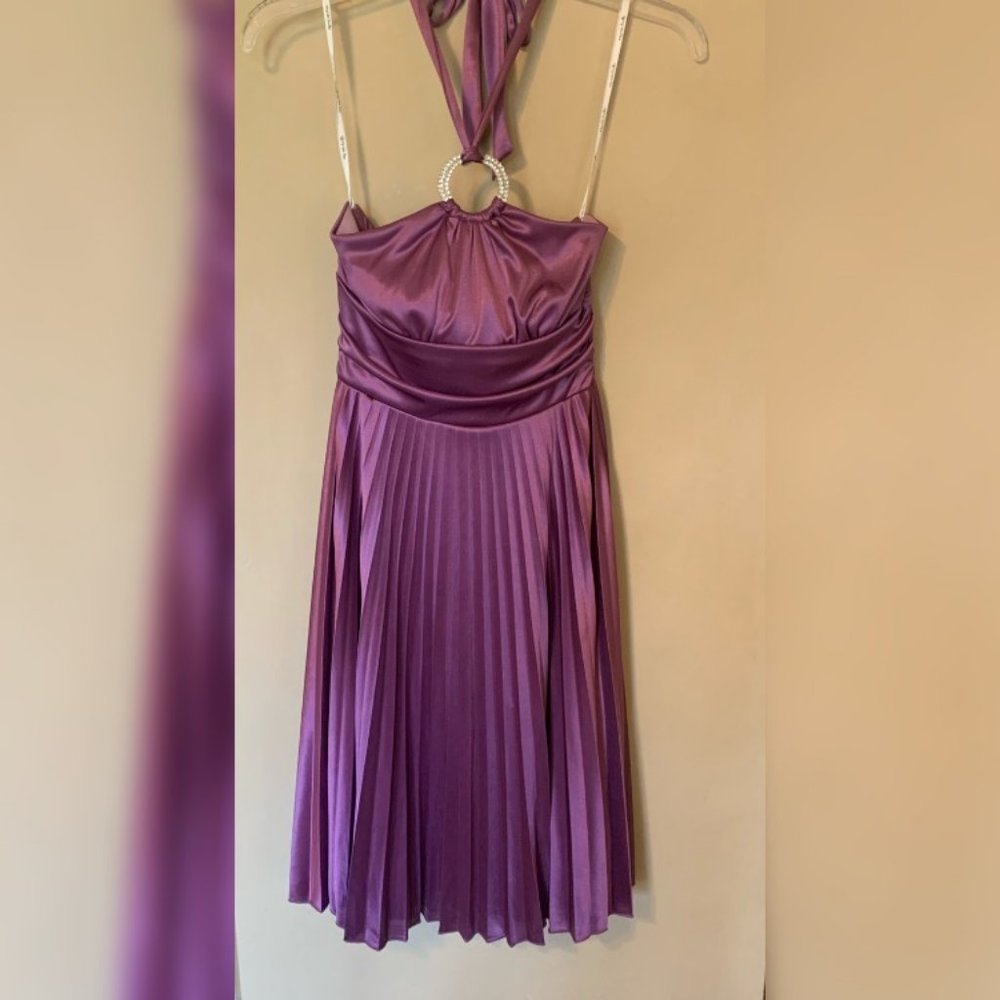 My Michelle Purple Pleated Prom Dress, S